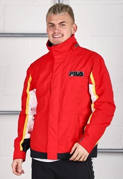 Vintage Fila Parka Coat in Red Hiking Rain Jacket Small