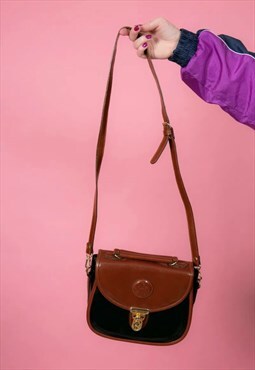 Vintage black tan faux leather chiltern shoulder saddle bag