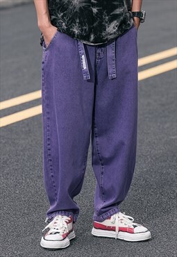 Beam adjustable jean industrial skater denim overalls purple