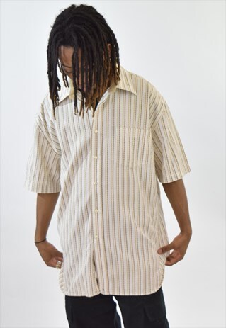 VINTAGE 90S BROWN WHITE TOMMY HILFIGER TEXTURED SHIRT
