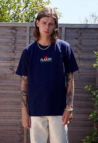 ORGANIC NAVY TEE WITH LOGO EMBROIDERY