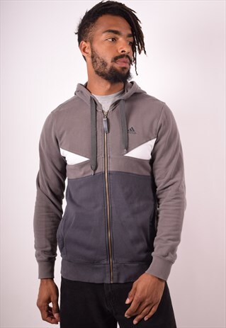 ADIDAS MENS VINTAGE HOODIE JACKET SMALL GREY 90S