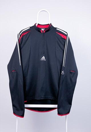 VINTAGE ADIDAS SWEATSHIRT CENTRE LOGO 1/4 ZIP PULLOVER M