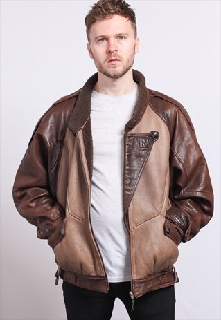 VINTAGE LEATHER AVIATOR FLEECE JACKET