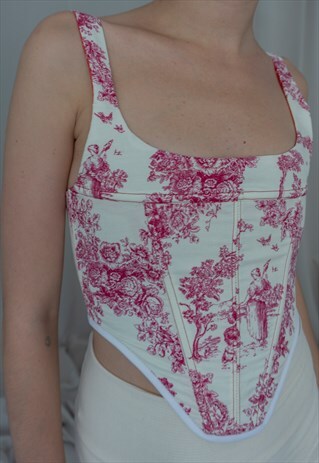 Toile du Jouy up-cycled victorian corset
