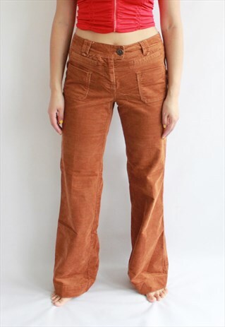 BROWN ORANGE CORD WIDE TROUSERS