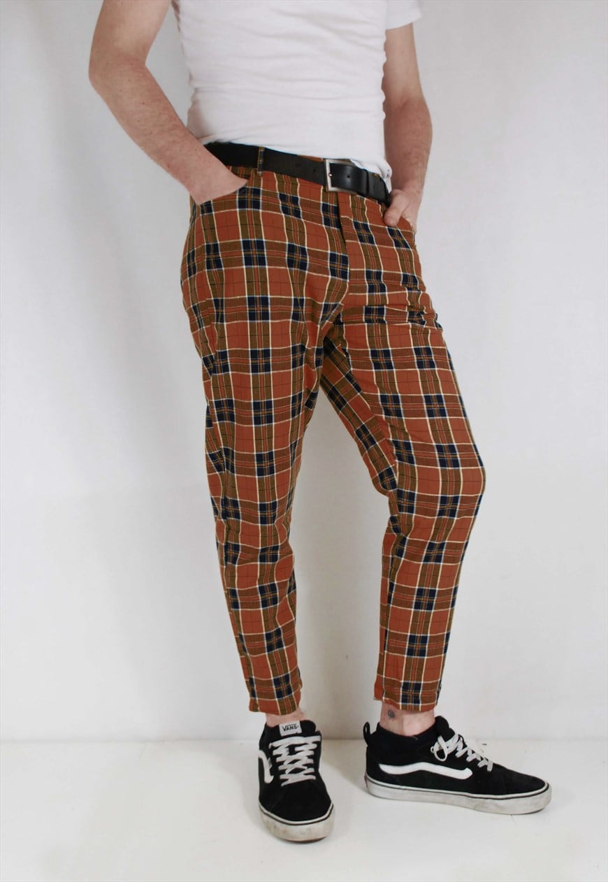 Mens orange sale plaid pants