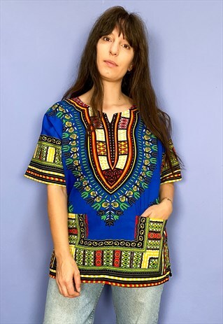 VINTAGE 90'S AFRICAN PRINT TUNIC TOP - M