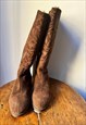 VINTAGE 80S SUEDE FLAT BOOTS WITH FUR SIZE UK 4.5