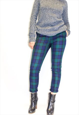 VINTAGE GREEN TARTAN TAPERED TROUSERS