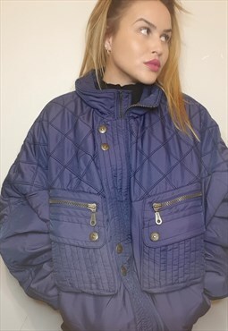 90s oversized navy blue rodeo quilted bomber puffer jacket 
