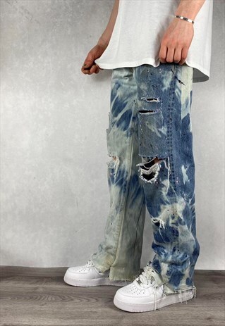 BLEACHED LEVIS 501 RIPPED PAINT BLEACH JEANS RELAXED 35 X 32