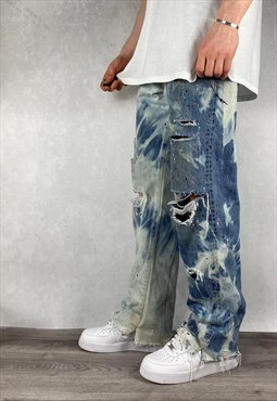Bleached Levis 501 Ripped Paint Bleach Jeans Relaxed 35 x 32