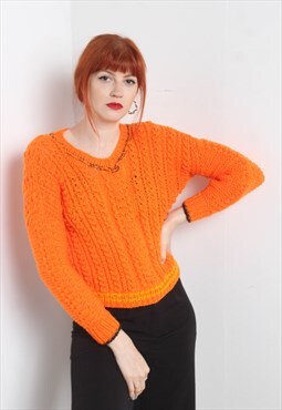 Vintage Y2K Crochet Knit Jumper Orange