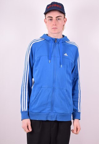 ADIDAS MENS VINTAGE HOODIE JACKET MEDIUM BLUE 90S