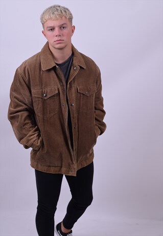 VINTAGE 90'S BROWN CORD FLEECE JACKET SIZE LARGE