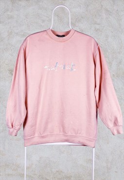Vintage Naf Naf Sweatshirt Spell Out Pink Women's Large