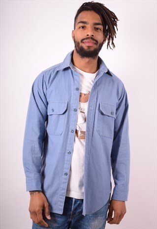 WOOLRICH MENS VINTAGE FLANNEL SHIRT SMALL BLUE 90S