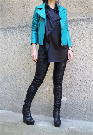 GENUINE LEATHER JACKET GREEN JACKET BIKER BLAZER F1587