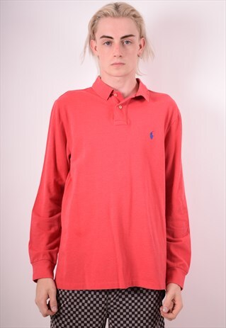 POLO RALPH LAUREN MENS VINTAGE POLO SHIRT LONG SLEEVE XL RED