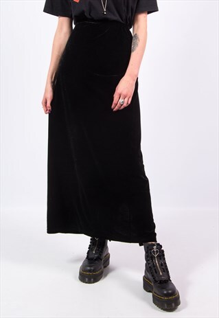 VINTAGE 90'S BLACK VELVET MIDI SKIRT