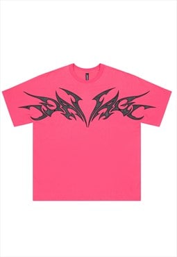 Graffiti patch t-shirt cyberpunk top grunge raver tee pink
