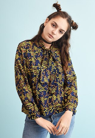 90'S RETRO 70'S MOD PRINT MOMS BLOUSE TOP