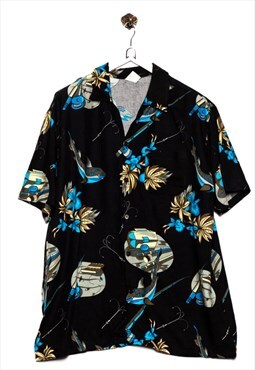 Vintage Beach Wear Hawaiian Shirt Fishing Look Colorful