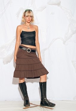 Vintage Y2K Tiered Midi Skirt in Brown