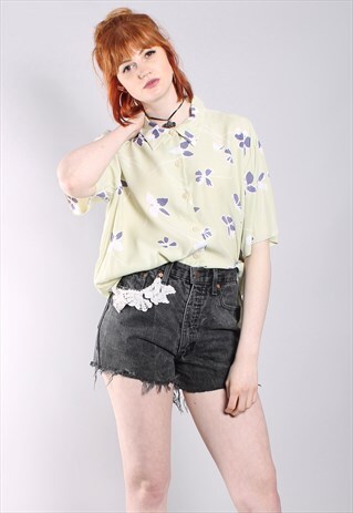 VINTAGE 80S FLORAL OVERSIZE LONG SHIRT