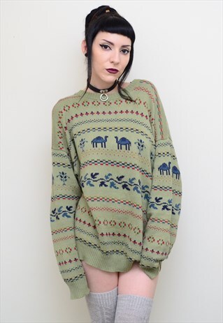 VINTAGE 90'S FOLK PATTERNED OVERSIZED COZY JUMPER