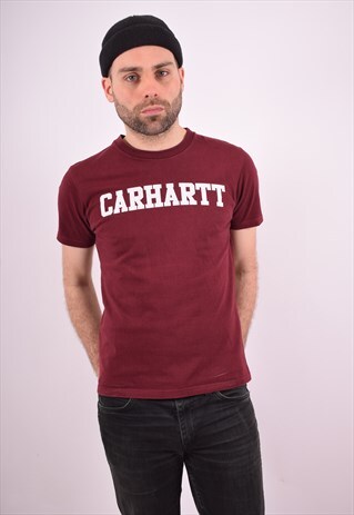 CARHARTT MENS VINTAGE T-SHIRT TOP SMALL MAROON 90'S