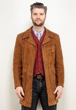 Vintage 70's Men Belted Suede Coat in Brown