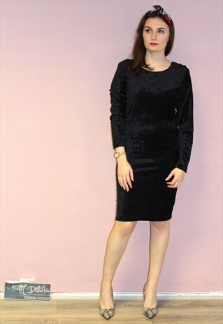 90S VINTAGE VELVET XMAS PARTY LACE POLKA DOT DETAIL DRESS