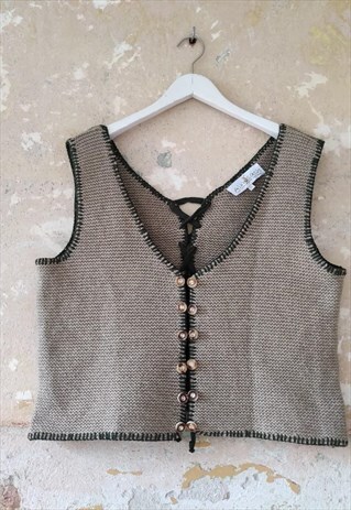 VINTAGE BROWN AUSTRIAN TRACHTEN WOOL V NECK VEST