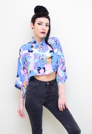 VINTAGE 90'S FUNKY ABSTRACT REWORKED CROP SHIRT