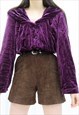 80s Vintage Velvet Purple Blouse Shirt (Size M)