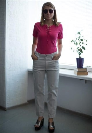 VINTAGE 90'S CREAM HIGH WAISTED STRAIGHT JEANS