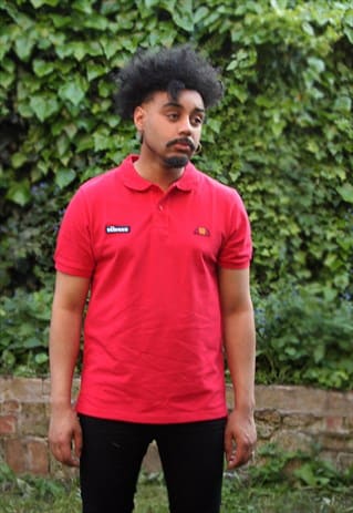 VINTAGE 90S ELLESSE CHINESE RED POLO SHIRT T-SHIRT