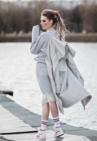 OVERSIZED WINDBREAKER COAT IN GREY WITH SUSPENDERS