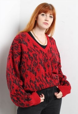 Vintage Abstract Crazy Patterned Jazzy Jumper Red 