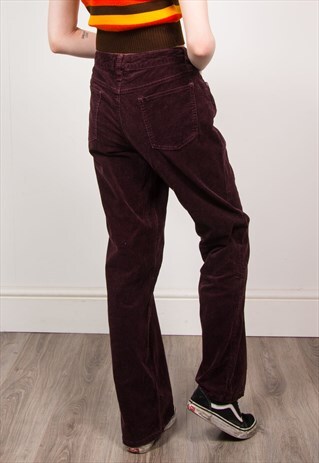 VINTAGE 90'S DARK MAROON CORD BOOT LEG TROUSERS