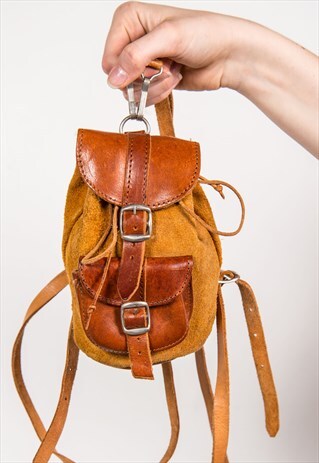 VINTAGE TAN SUEDE AND LEATHER MINI RUCKSACK BACKPACK