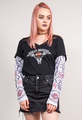 VINTAGE 90'S BLACK HARLEY DAVIDSON T-SHIRT LONG SLEEVE TOP