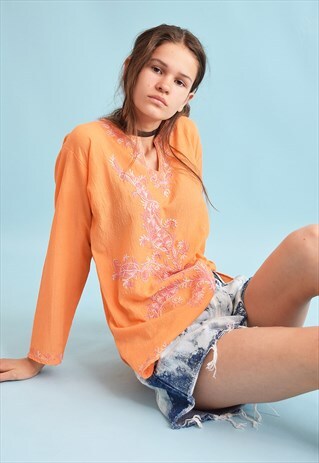 Y2K RETRO BOHO FESTIVAL EMBROIDERY OVERSIZED BLOUSE TOP