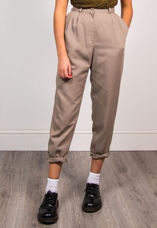 VINTAGE 90'S BEIGE HIGH WAIST TAPERED TROUSERS