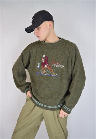 VINTAGE GREEN RETRO CLASSIC WOOL SWEATSHIRT
