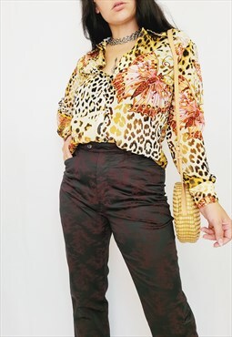 90s retro colorful butterfly animal print minimalist blouse