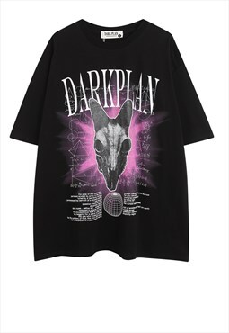 Animal skull t-shirt Dark plan tee retro Gothic top in black