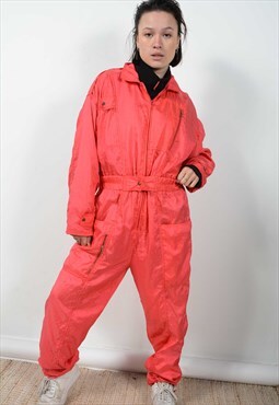 Vintage 90s Ski Suit Pink Retro Skiwear Size L